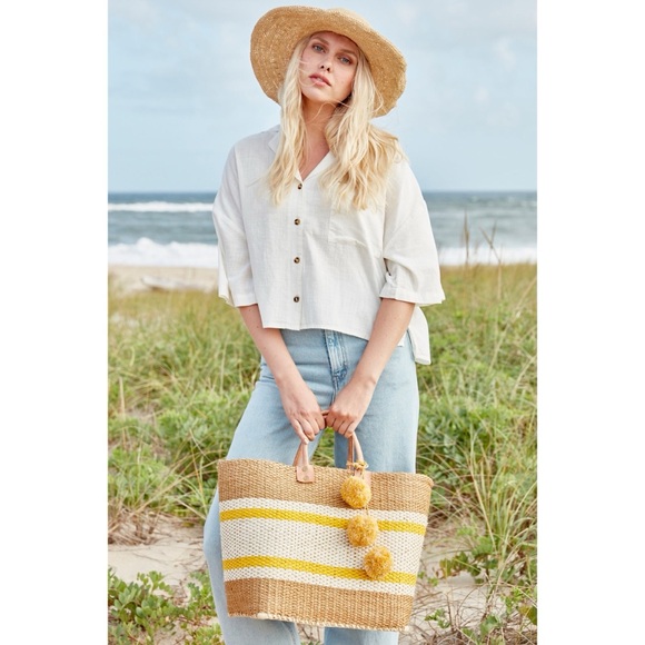 Mar Y Sol Handbags - Mar Y Sol Cyprus Basket Tote Handwoven Raffia & Sisal Straw Market Beach Home